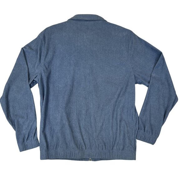 Mens Med Harrington Bomber Jacket Blue Full Zip Ribbed Corduroy Look Collared - Picture 2 of 8
